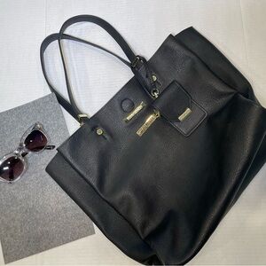 Steve Madden Vegan Leather Shoulder Bag Tote Black w/ SM863141 CLEAR Sunglasses